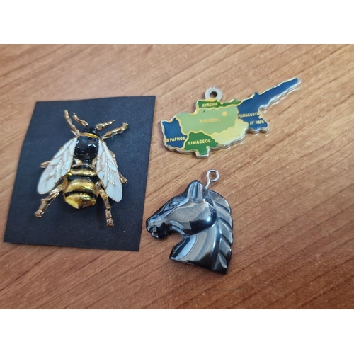 90 - Wasp Brooch, Cyprus Island Map Pendant and Horses Head Pendant, (3)