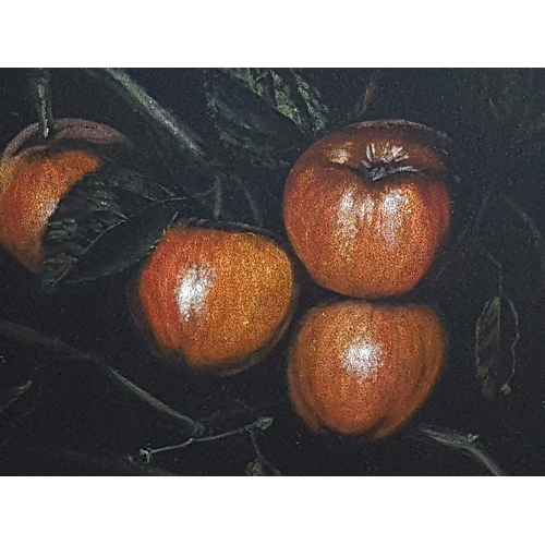 88 - Retro Picture Fruit Still Life Painting on Velvet and Framed (White Finished), (49.5 x 69.5cm)