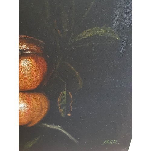 88 - Retro Picture Fruit Still Life Painting on Velvet and Framed (White Finished), (49.5 x 69.5cm)