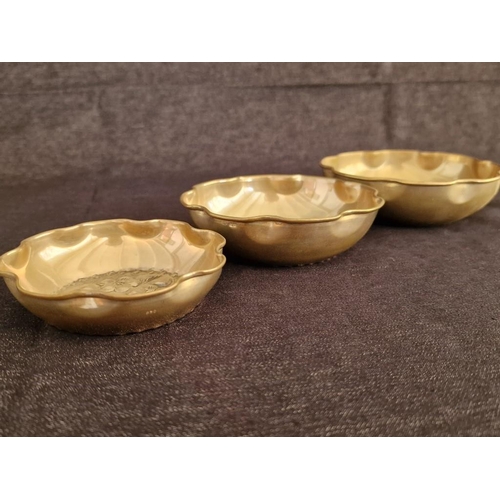 128B - Graduating Set of 3 x Cypriot Silver (.830) Fluted 3-Footed Dishes, with Relief Floral Pattern Base,... 