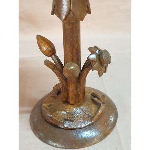 836 - Hand Carved Wooden Lotus Flower Table Lamp (H:40, H:34cm)