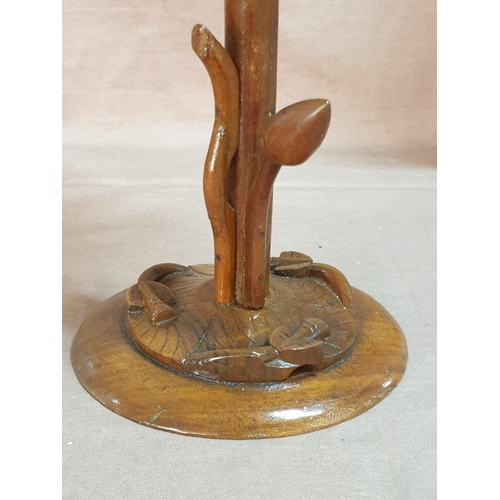 836 - Hand Carved Wooden Lotus Flower Table Lamp (H:40, H:34cm)