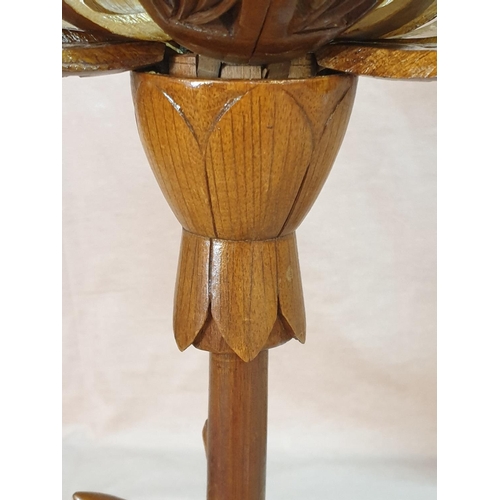 836 - Hand Carved Wooden Lotus Flower Table Lamp (H:40, H:34cm)