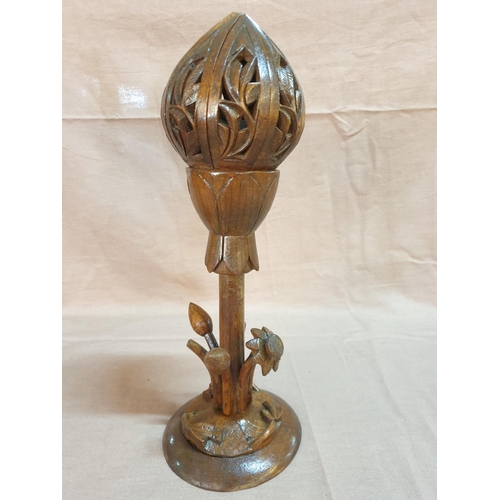 836 - Hand Carved Wooden Lotus Flower Table Lamp (H:40, H:34cm)