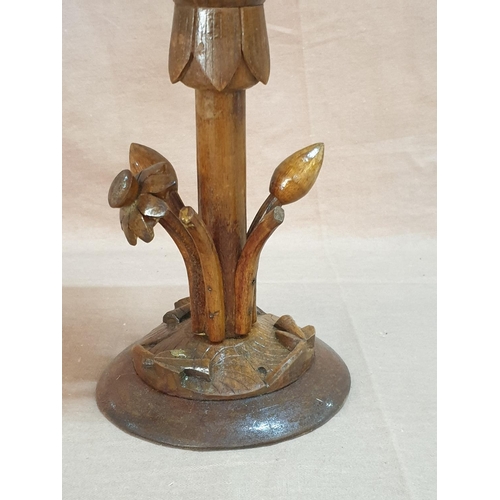 836 - Hand Carved Wooden Lotus Flower Table Lamp (H:40, H:34cm)