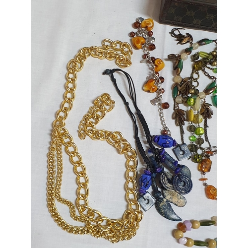 844 - Stylish Collection of Costume Jewellery; Various Necklaces, Bracelets, Pendants in Large Wooden Jewe... 