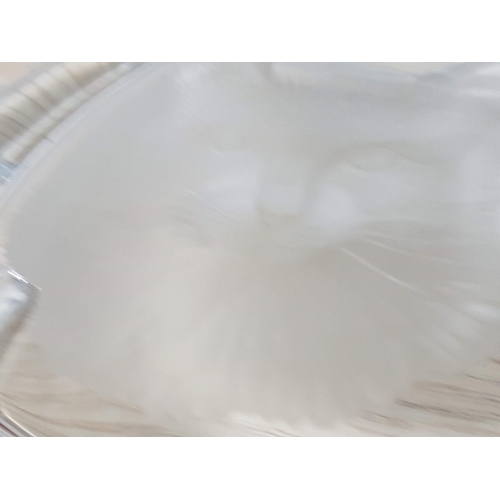 835 - Vintage (Retro) Glass Ashtray with Etched Cat Head Center in Lalique Style (13.5 x 13.5 x 3.5cm)