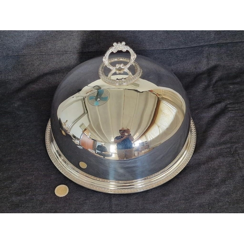 100 - High Quality Silver Plated Cloche, (Round Dome) with Decorative Border, Together with Matching Round... 