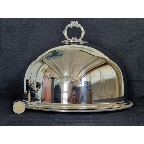 100 - High Quality Silver Plated Cloche, (Round Dome) with Decorative Border, Together with Matching Round... 