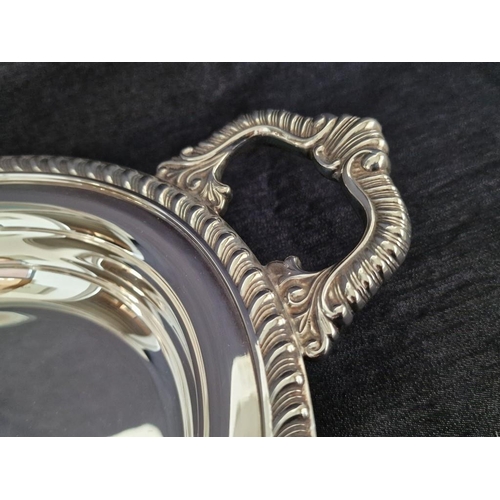 101 - High Quality Silver Plated Oval Shape Twin Handle Tray with Patterned Border, * Looks Immaculate / U... 