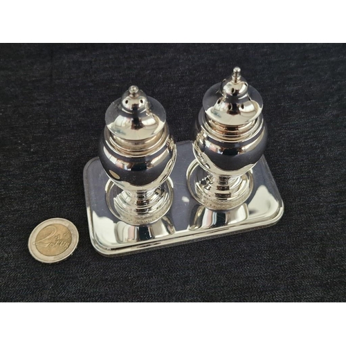 102 - High Quality Silver Plated Salt & Pepper Shakers, on Fitted Stand with Decorative Rim to Bases, * Lo... 