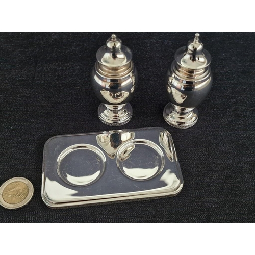 102 - High Quality Silver Plated Salt & Pepper Shakers, on Fitted Stand with Decorative Rim to Bases, * Lo... 