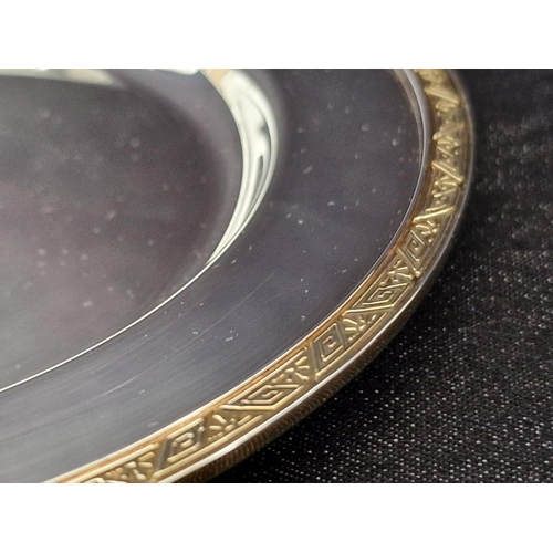 105 - Sterling Silver (925) Round Plate / Dish with Gold Tone Patterned Border and National Emblem of Oman... 