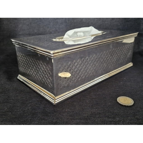 108 - High Quality Silver Plated Tissue Box Holder with Patterned Top and Sides, * Looks Immaculate / Unus... 