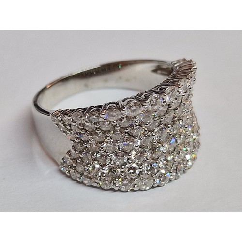 85 - Elegant Designer White Gold and Diamond Ring; Sparkling Pave Set Wide Concaved / Curved Modern Desig... 