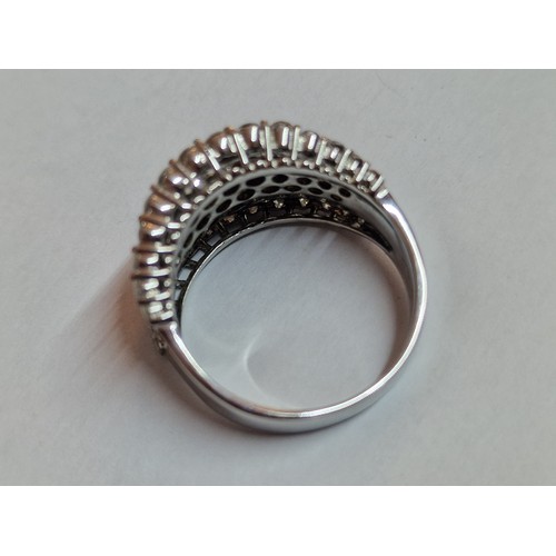 85 - Elegant Designer White Gold and Diamond Ring; Sparkling Pave Set Wide Concaved / Curved Modern Desig... 