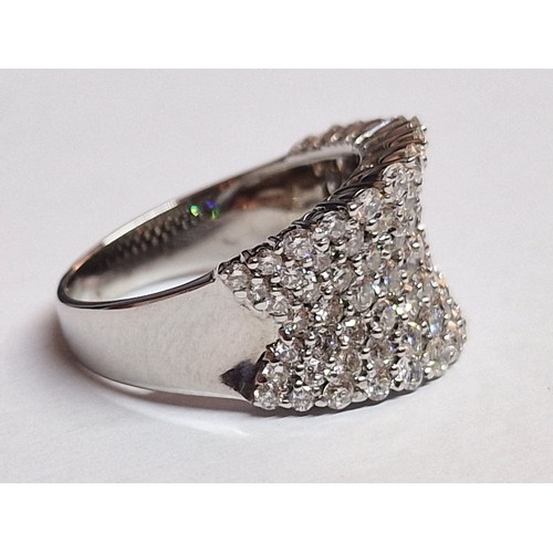 85 - Elegant Designer White Gold and Diamond Ring; Sparkling Pave Set Wide Concaved / Curved Modern Desig... 