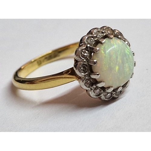 111 - 18ct Gold, Opal(?) and Diamond Ring, (Approx. 3.6g, Size J/K)

Nb. Faded or No Hallmarked, but teste... 