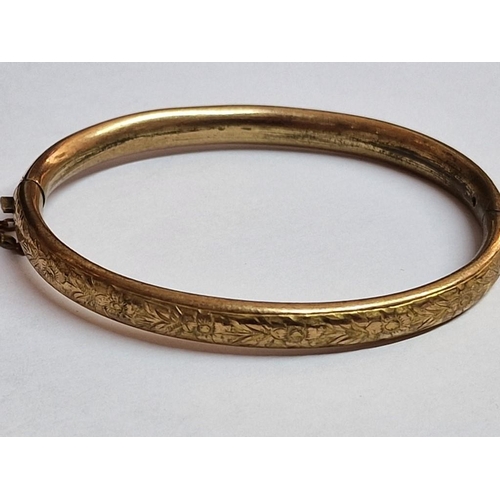 117 - Vintage 9ct Gold Bangle Bracelet (Approx. 5.7g, 5.5 x 4.5cm Internal Overall, (A/F), Together with G... 