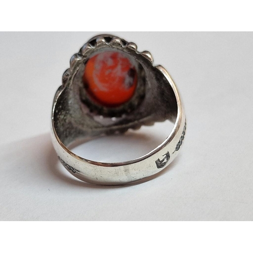 119 - Large Decorative Sterling Silver Ring with Oval Shape Amber  Stone, (Approx. 15g, Size: W/X)