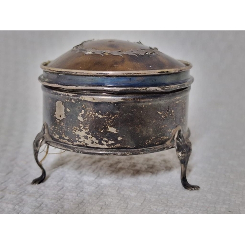 122 - Antique Crystal Dressing Table Pot with Sterling Silver Lid, Together with Silver 3-Footed Pot with ... 