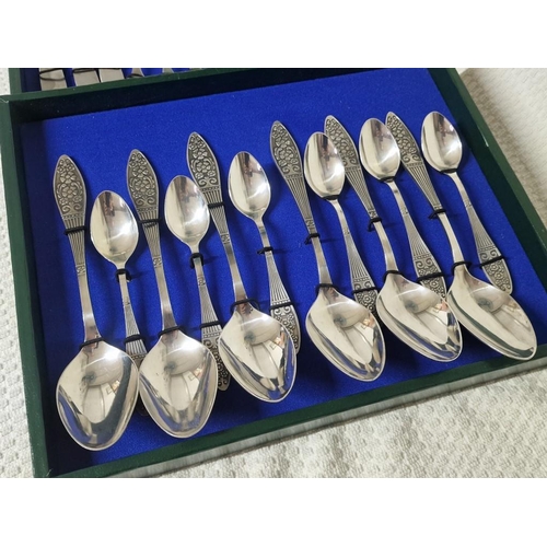 163 - Cased Set of Decorative White Metal Cutlery, 6-Place