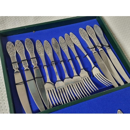 163 - Cased Set of Decorative White Metal Cutlery, 6-Place