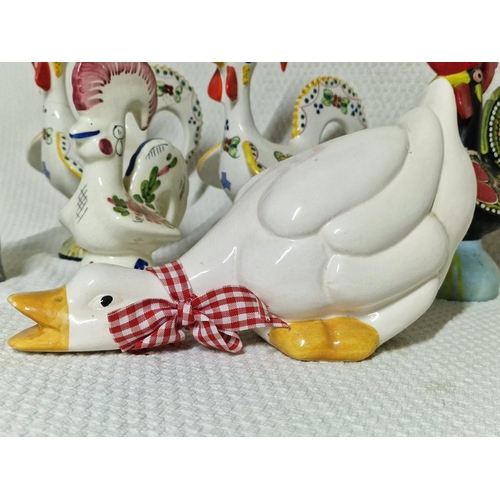 164 - Collection of Chicken Ornaments, Duck and Cat Figurine, (6)