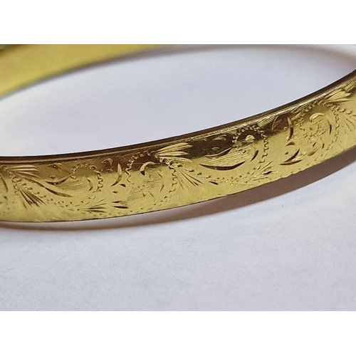 211 - Decorative 9ct Rolled Gold Bangle Bracelet with Safety Chain, (Approx. 10.8g, 20 Microns, 6 x 5.5cm ... 