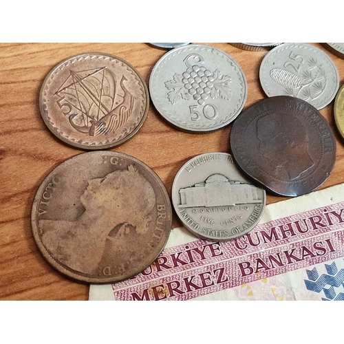 212 - Collection of Assorted Early Coins, Turkish Bank Note and Gold Plated Necklace / Chain