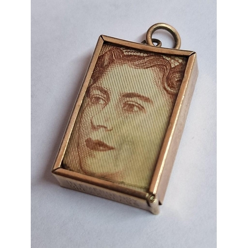 83 - Vintage 9ct Gold 'Emergency Money' Charm / Pendant with 10 Shillings Note inside Rectangular Pendant... 