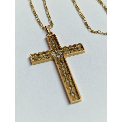 84 - Decorative 9ct Gold Cross Pendant (Approx. 6.9g, H: 5.5cm), on Gold Plated Necklace, (Approx. L: 62c... 