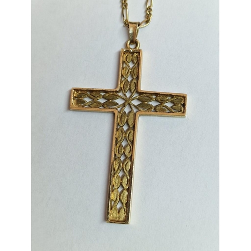 84 - Decorative 9ct Gold Cross Pendant (Approx. 6.9g, H: 5.5cm), on Gold Plated Necklace, (Approx. L: 62c... 