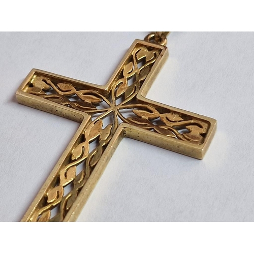 84 - Decorative 9ct Gold Cross Pendant (Approx. 6.9g, H: 5.5cm), on Gold Plated Necklace, (Approx. L: 62c... 