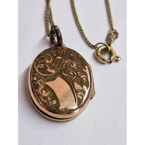 85 - Vintage 9ct Gold Locket Pendant (Approx. 3.5g, H: 22mm) on Gold Plated Chain (Approx. L: 50cm)