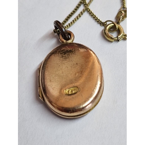 85 - Vintage 9ct Gold Locket Pendant (Approx. 3.5g, H: 22mm) on Gold Plated Chain (Approx. L: 50cm)