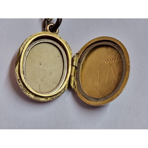 85 - Vintage 9ct Gold Locket Pendant (Approx. 3.5g, H: 22mm) on Gold Plated Chain (Approx. L: 50cm)