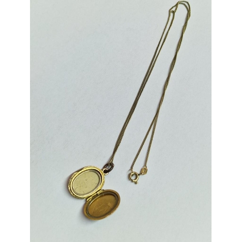 85 - Vintage 9ct Gold Locket Pendant (Approx. 3.5g, H: 22mm) on Gold Plated Chain (Approx. L: 50cm)