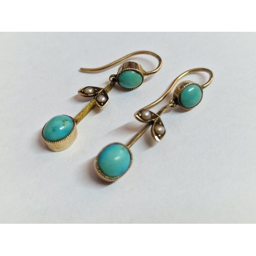 87 - 9ct Gold Earrings with Turquoise Colour Stones, (Approx. 1.4g, H: 2.5cm)

Nb. Faded or No Hallmarked... 