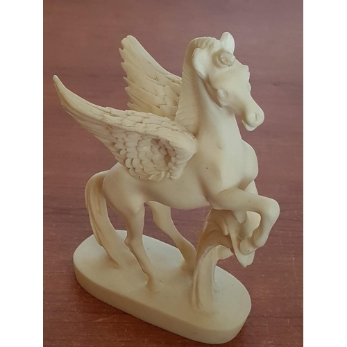563g - Mythological Alabaster Effect Sculpture; Pegasus - Winged Horse (H:15.5cm) and The Three Graces Danc... 