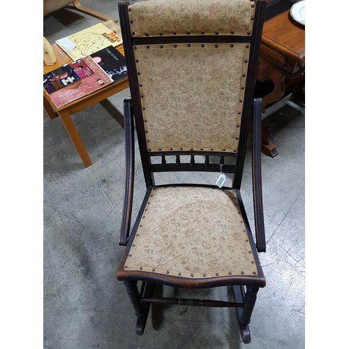 651g - Antique Eastlake Style (Circa 1880 - 1900) Dark Wood Frame Rocking Chair with Floral Pattern Upholst... 