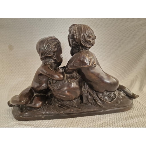 726g - Bronze Statue of Two Children, French Style, After Albert-Ernest Carrier-Belleuse's 'Allegory of Ear... 