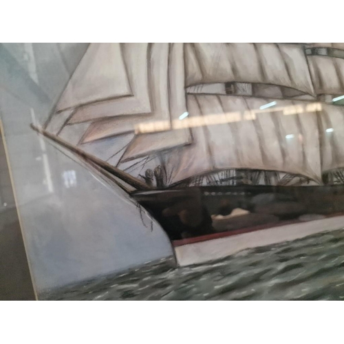 730g - Framed Pastel Picture of Ship at Sea, Signed 'Niki 03', (Approx. 64 x 79cm)