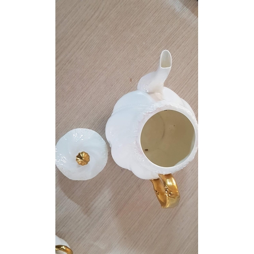 740g - Antique Coalport C.1891 - 1920, White and Gold Decorated Tea Set; Tea Pot (Repair) Jug, Milk Jug and... 