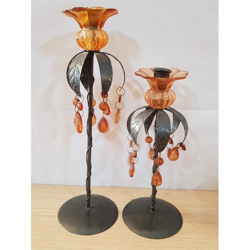 629 - Collection of Ornaments; Pair of Metal Art Candle Holders (H:34cm & H:26cm) Gira Metal Art (H:30cm) ... 