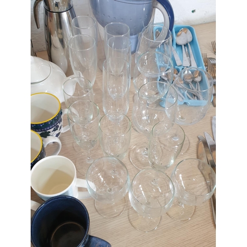 589 - Large Box of Assorted Kitchen Items inc; Various Glasses, Mugs, Quantity of Assorted  Cutlery and Ot... 