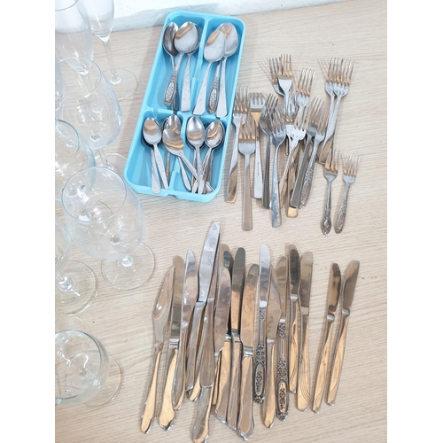 589 - Large Box of Assorted Kitchen Items inc; Various Glasses, Mugs, Quantity of Assorted  Cutlery and Ot... 