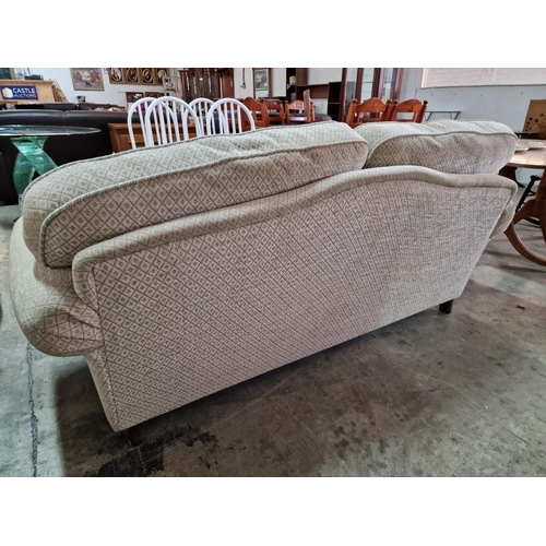 521 - Large 2-Seat Fabric Sofa with Scroll Arms, Turned Wooden Legs and Brass Casters