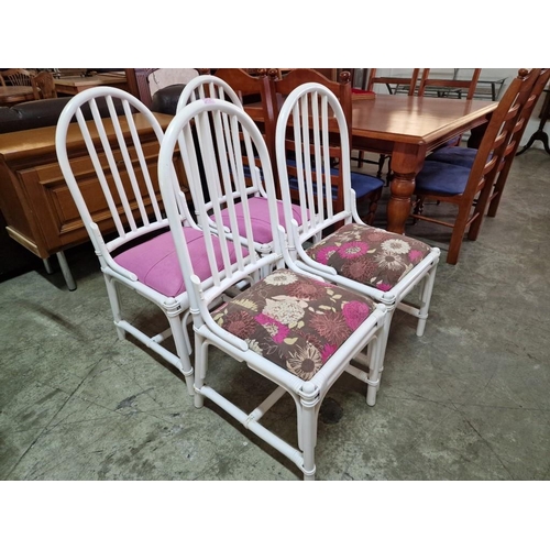 522 - Set of 4 x White Colour Dining Chairs with Pink or Floral Padded Seats, (4)