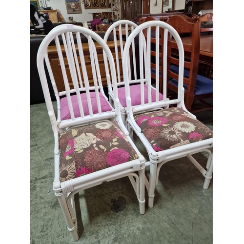 522 - Set of 4 x White Colour Dining Chairs with Pink or Floral Padded Seats, (4)